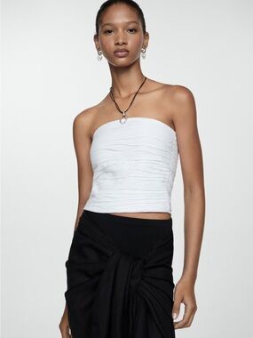 Mango White Strapless Ruched Tube Top